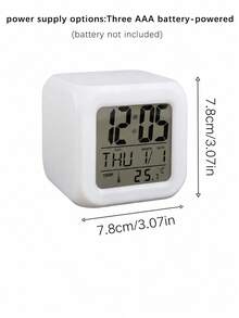 1pc Cube Digital Alarm Clock With 7 Color Changing Glow, Multifunctional LCD Clock With Time Date Week & Indoor Temperature Display, Desk Decor For Reading & Bedroom, Ideal Gift For Home Decor - multicolor - View 7