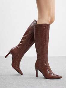 CUCCOO BIZCHIC Autumn And Winter Retro Pointed Square Heel Dark Brown Tall Fashion Boots Temperament Commuter Dating Women's Boots - Brown - View 4