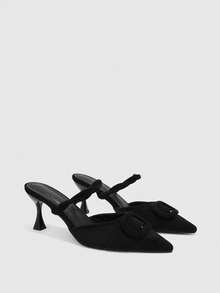 CUCCOO BIZCHIC Women's New Lazy Commute Twisted Back Strap Pointed Toe Wine Glass Heel Black Open Back Stiletto Half-Sling Shoes Fall Shoes - Black - View 6