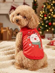 PETSIN 1pc Pet Christmas Reindeer & Snowflake Pattern Printed Red Dog Vest - Multicolor - View 2
