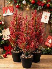 Realistic Autumn Red Pine And Cypress Artificial Tree, No Maintenance Fake Tree For Living Room, Garden, Bedroom, Balcony Corner Potted Decor - Artificial Potted Plant - View 4