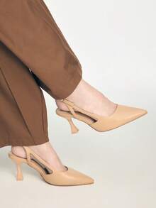 Mnmlis Korean Style Versatile Nude French Pointed Toe High Heel Sandals With Single Strap, Elegant Closed Toe And Open Back - Apricot - View 4