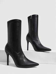 Daringsoles Versatile Skinny Pointed Heel Elastic Medium Boots Fall Boots - Black - View 7