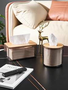 Elegant Bamboo Wood Tissue Holder, Decorative Tissue Storage Box For Living Room Coffee Table, Fits Napkins, Facial Towels And Tissue Paper - Multicolor - View 9