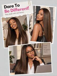 4/30 Ombre Light Brown Highlights Wig V Part Human Hair Full And Beautiful 180% Density Straight Wig Machine Made Wear And Go Black Mixed Brown Colored Wigs For Women 14-28 Inch - S4/30 - View 6