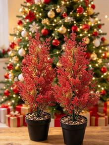 Realistic Autumn Red Pine And Cypress Artificial Tree, No Maintenance Fake Tree For Living Room, Garden, Bedroom, Balcony Corner Potted Decor - Artificial Potted Plant - View 7