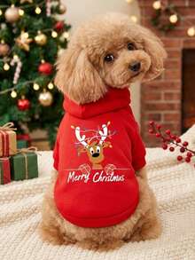 PETSIN 1pc Christmas Pet Sweatshirt With Hat .Comfortable, Breathable, Anti Hair Shedding Pet Clothing - Multicolor - View 5