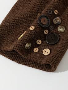 ROMWE Anime 1 Ladies Solid Button Knitted Hat Outdoor Up Adjusting Vintage Hip Hop Wool Hat - Khaki - View 3