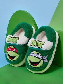 TEENAGE MUTANT NINJA TURTLES | SHEIN Autumn And Winte Velvet Turtle Animation-Themed Foot Protection And Warm Children's Slippers, Daily Home Non-Slip Sole Baby Slip-On Slippers - Multicolor - View 2