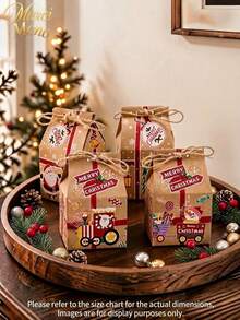 Muroi Mono Christmas Milk-Shaped Kraft Gift Bags Printed With Santa Claus, Snowmen And Little Trains, In A Vintage Festive Style, For Christmas Gift Exchanges And Party Candy Packaging - View 1