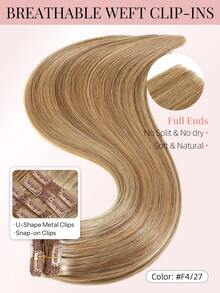 7PCS With 20 Clips Straight Clip In Hair Extensions 100% Real Human Hair Color F4/27# Medium Brown Highlights Honey Blonde 14-22 Inch 115G Double Weft Invisible Clip Hair Extensions Remy Natural Human Hair For Women Girls Daily Use - SP4/27 - View 4