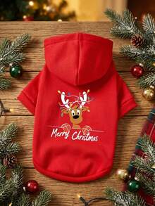 PETSIN 1pc Christmas Pet Sweatshirt With Hat .Comfortable, Breathable, Anti Hair Shedding Pet Clothing - Multicolor - View 1