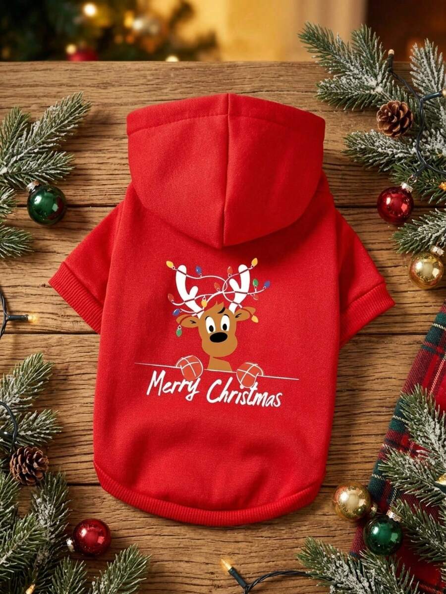 PETSIN 1pc Christmas Pet Sweatshirt With Hat .Comfortable, Breathable, Anti Hair Shedding Pet Clothing - Multicolor - View 1