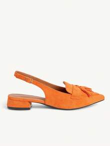 CUCCOO CHICEST Suede Fringed Pointed Toe Low Heel Strap Shoes, Elegant Closed Toe Slingback Commuter Women's Sandals Fall Shoes - Orange - View 3