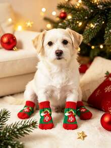 PETSIN Pet Dog Socks, Non Slip Christmas Puppy Socks, Anti-Scratch Paw Protector For Small Dogs Cats, Winter Warm Pet Footwear For Christmas Party Holiday, Santa Snowflake Tree Pattern Pet Booties For Indoor Wear - Christmas stockings 2 - View 12