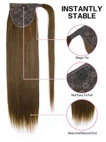 Wrap Around Remy Human Hair Ponytail Extension 14-22 Inch, Medium Brown Soft Silky Natural Invisible Real Hair Ponytail Hairpiece For Women Daily Wear Party Wedding - S4 - View 3