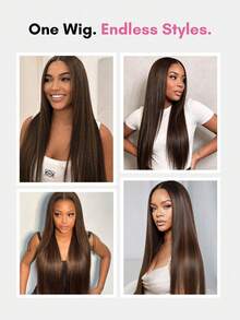 4/30 Ombre Light Brown Highlights Wig V Part Human Hair Full And Beautiful 180% Density Straight Wig Machine Made Wear And Go Black Mixed Brown Colored Wigs For Women 14-28 Inch - S4/30 - View 3