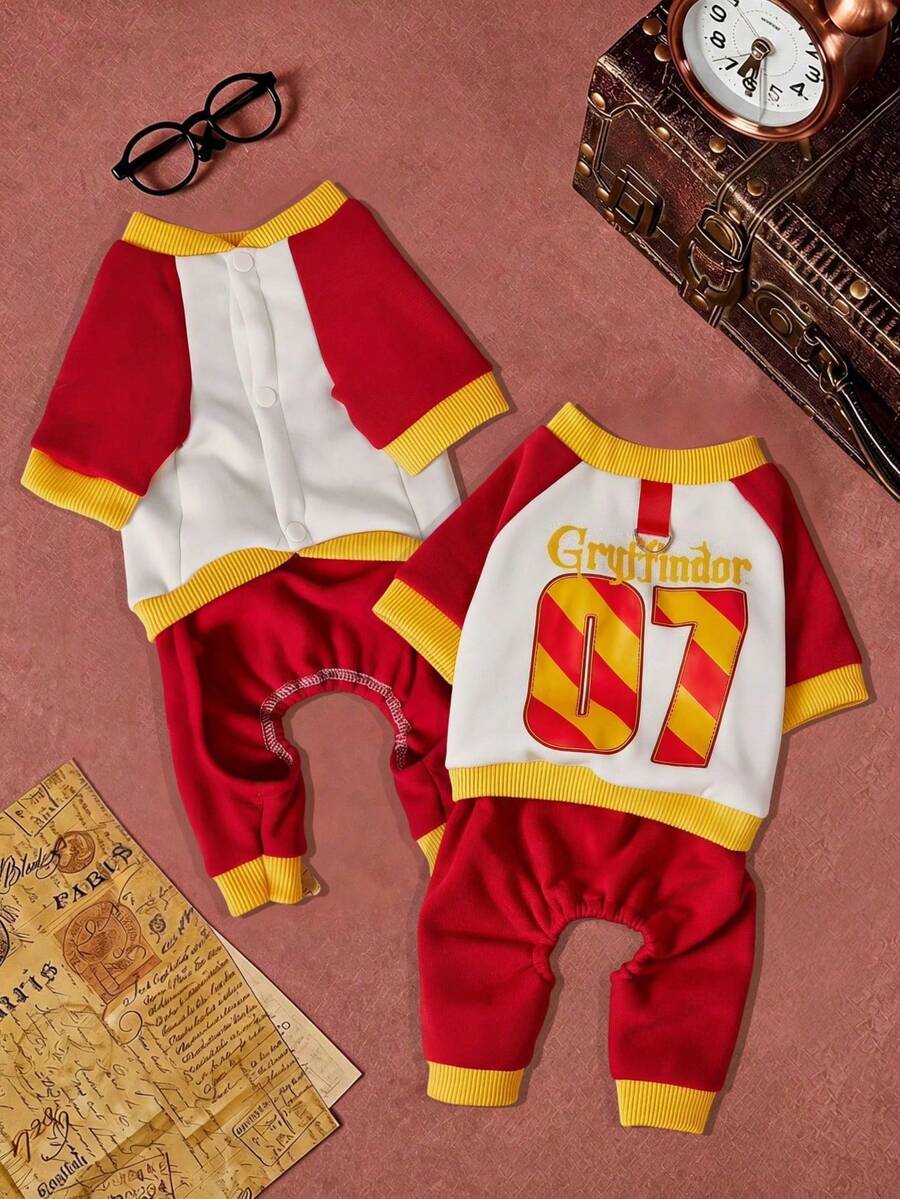 HARRY POTTER X PETSIN 1 Piece Of Yellow, Red, And White Spliced Pet Jumpsuit With The Number 07 And Letters Printed On It, Soft, Comfortable, Breathable, And Warm Pet Clothing - Multicolor - View 1