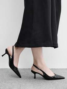 CUCCOO BIZCHIC Spring And Summer New Pointed Thin Heel Middle Heel Black Comfortable And Versatile Temperament Elegant Glossy Low Vamp Rear Lift Commuting Dating - Black C - View 5
