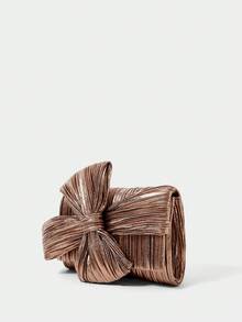 SHECARRY Ladies Fashionable Elegant Simple Metal Dark Brown Pleated Bow Clutch Bag Evening Bag, Party Date Evening Banquet Wedding - Coffee - View 4