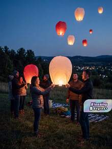 3/5/10/20 Pieces Of Paper Sky Lanterns - Floating Lanterns Resistant To Wind, Suitable For Weddings, Birthdays, New Year'S Eve, And Birthday Parties - Mixed Colors - Multicolor - View 1