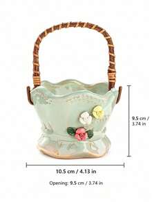 Cirelle 1pc Basket‑Shaped Plant Pot, Decorative Planter With Woven Handle, 3D Floral Embellished Flower Container, Vintage‑Style Succulent Pot For Tabletop Display,Suitable For Housewarming Gifts, Daily Use, And Creating A Happy Home Atmosphere - default - View 16