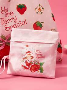 Strawberry Shortcake X Joivida 1pc Cute Strawberry Shaped Little Girl And Many Strawberry Pattern Printed Multifunctional Large Capacity Storage Bag - Multicolor - View 8