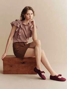 Rosivie Women Shoes Bow Burgundy Ballet Shoes, Casual Versatile Commuter Simple Buckle Flats - Melno burgundy - View 3