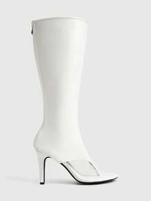 Daringsoles Ladies Fashion Elegant Inner Zipper Feet Stiletto Round Toe Party Dating Going Out Sandals - Beige - View 7