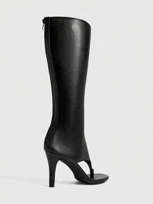 Daringsoles 女款時尚優雅內拉鍊細高跟圓頭派對約會外出涼鞋 - 黑PU - 查看 3
