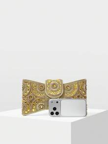 MOTF WOMEN'S FASHION LIGHT LUXURY BOW SHAPE CLUTCH BAG, EXQUISITE RHINESTONE GOLD DINNER BAG, USED FOR PARTIES, FESTIVALS, WEDDINGS, DRESS MATCHING - Gold - View 4