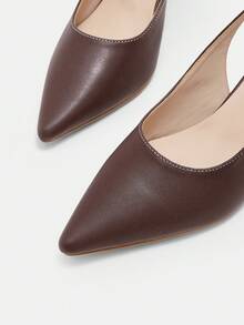 CUCCOO CURVES Ladies Pointed Electroplated Fine Heel Fattened Wide Last Brown High Heel Single Shoes - Coffee - View 4