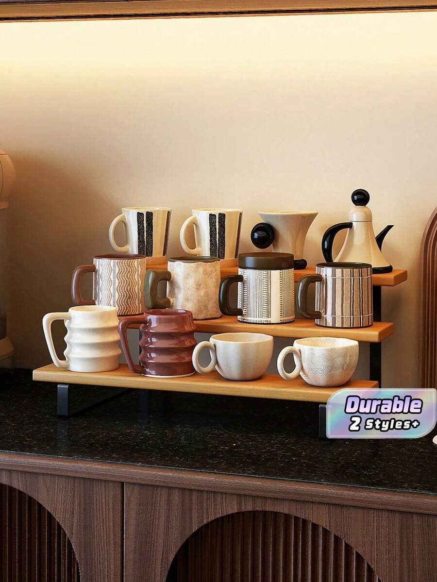 Cup Holder Stepped Storage Table Coffee Mug Trapezoidal Desktop Shelf Multi-Layer Water Cup Storage Rack - log color - View 1