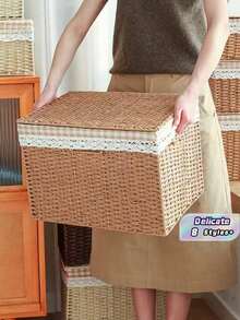 1pc Handmade Woven Storage Box Organizer Bin Bohemian Style Home Living Room Bedroom Closet Decor Container Basket Furniture Accessory Gift - default - View 1