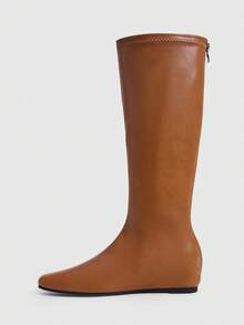 Daringsoles 女款折疊疊層平底簡約懶人靴，百搭中筒靴，適合秋冬穿著 - 棕色1 - 查看 4