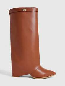 Daringsoles Autumn And Winter Fashion Pointed-Toed Thick High-Heeled Knee-Length Boots, Suitable For Daily Going Out Wear - Brown - View 7