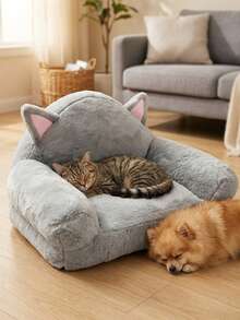 PETSIN Cute Cat Sofa Bed For Indoor Cats, Ultra Soft Plush Calming Cat Couch With Cat Ear Design, Fluffy Warm Pet Bed, Non‑Slip Small Dog Bed For Kitten Puppy Small Pets, Gray - Grey big rabbit fur cat ear sofa - View 7