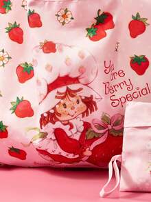 Strawberry Shortcake X Joivida 1pc Cute Strawberry Shaped Little Girl And Many Strawberry Pattern Printed Multifunctional Large Capacity Storage Bag - Multicolor - View 7