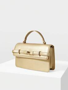 MOTF WOMEN'S FASHION GOLD HANDBAG, EXQUISITE STRAPS, SIMPLE AND VERSATILE SMALL SQUARE BAG, FOR DAILY USE, COMMUTING, SHOPPING, DATING - Gold - View 2