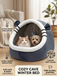 PETSIN Cute Gray Cat Bed For Indoor Cats, Mouse Ear Design Soft Pet Bed, Cozy Plush Sleeping Mat, Warm Breathable Kitten Bed For Small Medium Cats, Rabbits And Small Pets - Chinchilla shape nest - View 3
