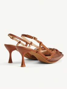 CUCCOO CHICEST Women's Pointed Mesh Embroidered Toe And Bow Decoration, Empty Buckle Design, High-Heeled Single Shoes, Elegant Stiletto, French Sweet And Cute Breath - Brown - View 5
