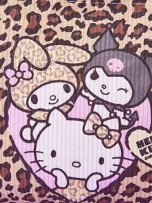 HELLO KITTY AND FRIENDS | Joivida Vintage Leopard Base Sweet Cartoon Characters Heart Element Allover Print Corduroy Makeup Bag Zipper Closure Toiletry Storage Bag For Daily Trip Use - leopard print - View 5
