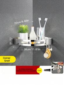 1pc No-Drill Stainless Steel Triangle Corner Shelf, Thickened Wall Mounted Storage Rack For Bathroom & Washroom - Multicolor - View 8
