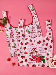 Strawberry Shortcake X Joivida 1pc Cute Strawberry Shaped Little Girl And Many Strawberry Pattern Printed Multifunctional Large Capacity Storage Bag - Multicolor - View 6