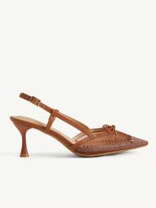 CUCCOO CHICEST Women's Pointed Mesh Embroidered Toe And Bow Decoration, Empty Buckle Design, High-Heeled Single Shoes, Elegant Stiletto, French Sweet And Cute Breath - Brown - View 3