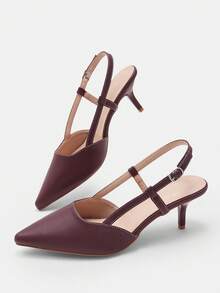 CUCCOO CURVES Ladies Pointed Electroplated Fine Heel Fattened Wide Last Red High Heel Single Shoes - Burgundy - View 4