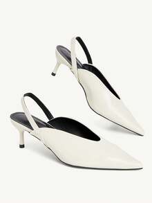CUCCOO CHICEST Spring And Summer V-Mouth Pointed Back Empty Stiletto French Strap High Heels Commuter Shoes - Off-white - View 4