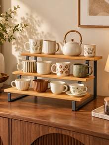 Cup Holder Stepped Storage Table Coffee Mug Trapezoidal Desktop Shelf Multi-Layer Water Cup Storage Rack - log color - View 6
