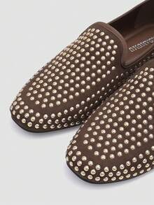 Alvarani Women's Casual Slip-On Flat Loafers, 3D Glitter Sequins, Metal Punk Style, Breathable Upper, Soft Sole, Square Toe, Spring Summer - Mocha Brown - View 7