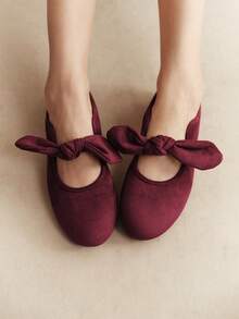 Rosivie Women Shoes Bow Burgundy Ballet Shoes, Casual Versatile Commuter Simple Buckle Flats - Melno burgundy - View 5